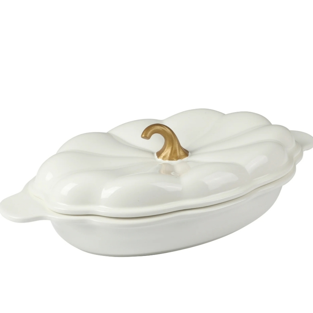 💕 New The Pioneer Woman Linen  Pumpkin 3 Quart Casserole Dish
